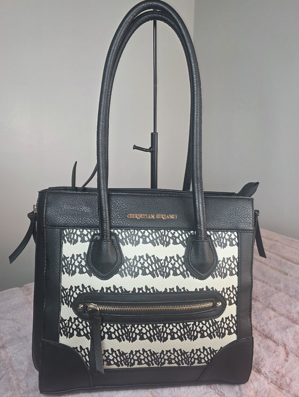 Christian Siriano Black & White Patterned Tote Bag